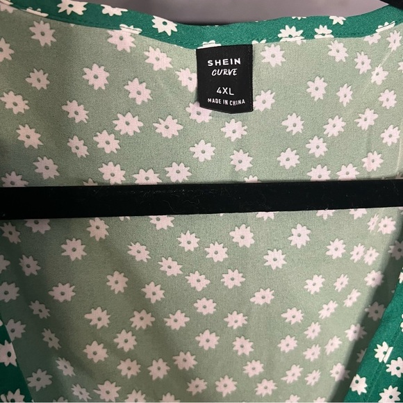 Faux Wrap Green Dress with White Flowers - Picture 5 of 5